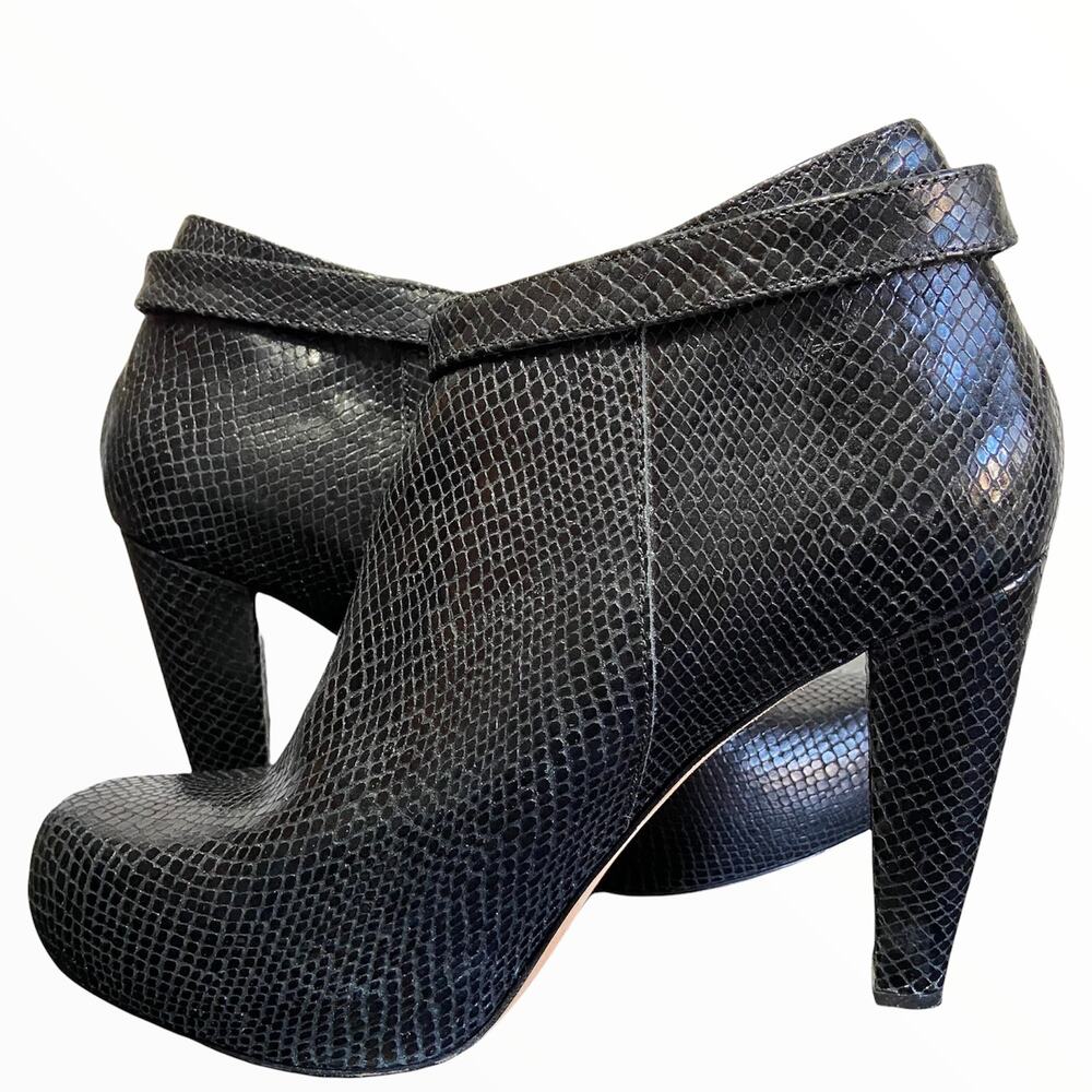 Loeffler Randall Snakeskin Booties Heel Leather Platform Ankle Strap Black 9.5